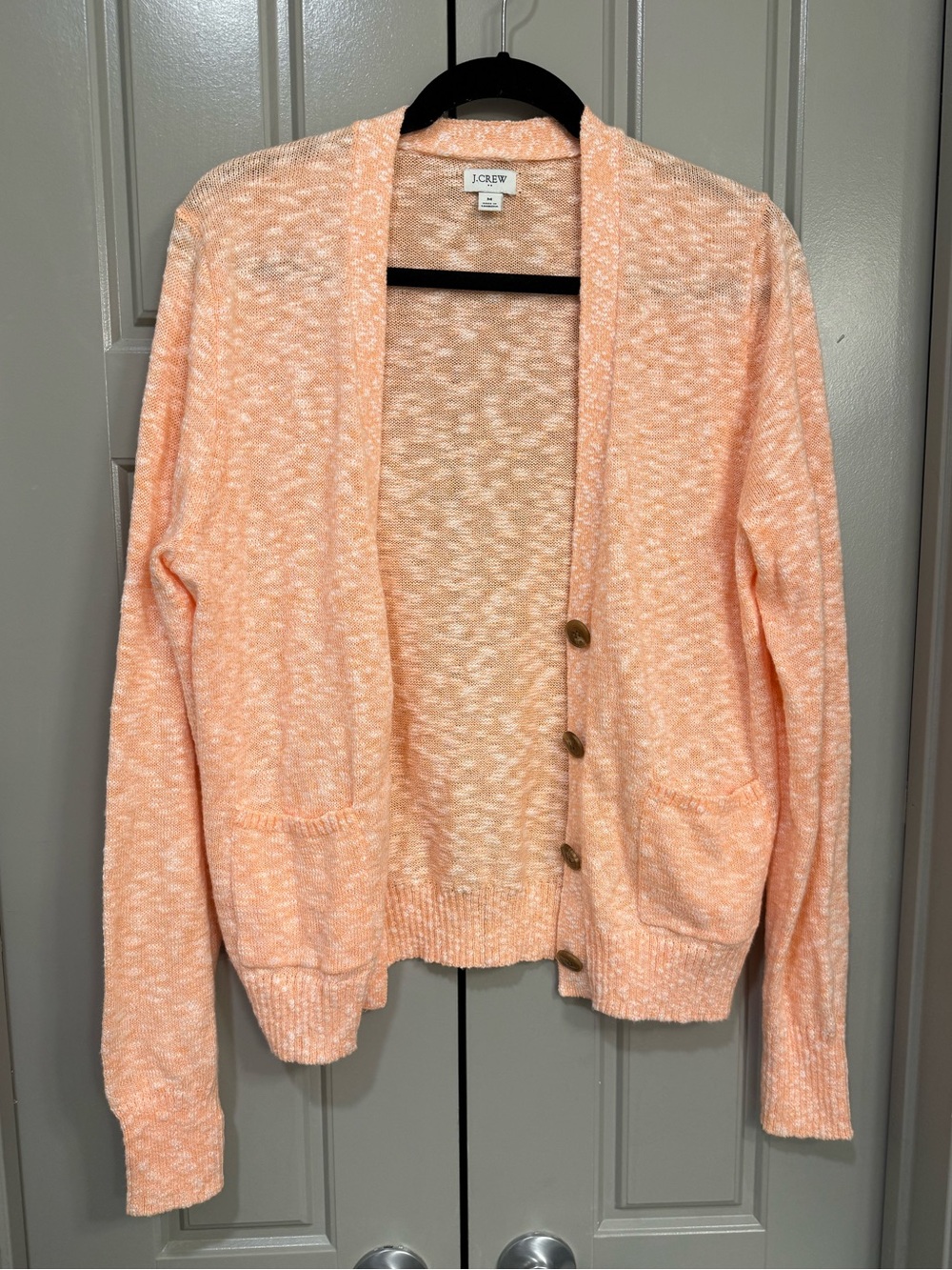 J.Crew Orange & White Cardigan Sweater With Pockets Size Medium Like New